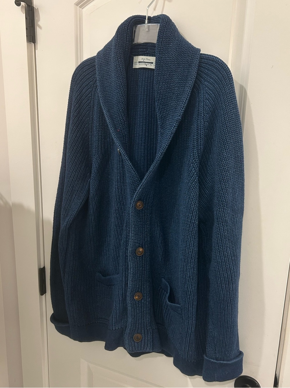 Men's Shawl Collar Button-Up Cardigan Sweater - Navy Blue